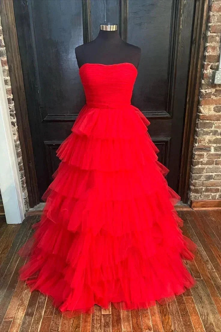 Strapless Pleated Multi-Layers Tulle Prom Dress SYP148 - Image 7