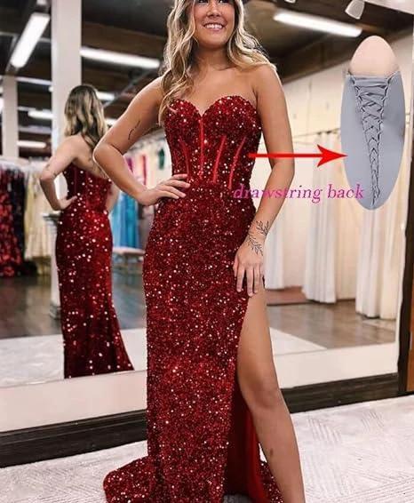 Strapless Corset Prom Dress with Slit SYP174 - Image 4