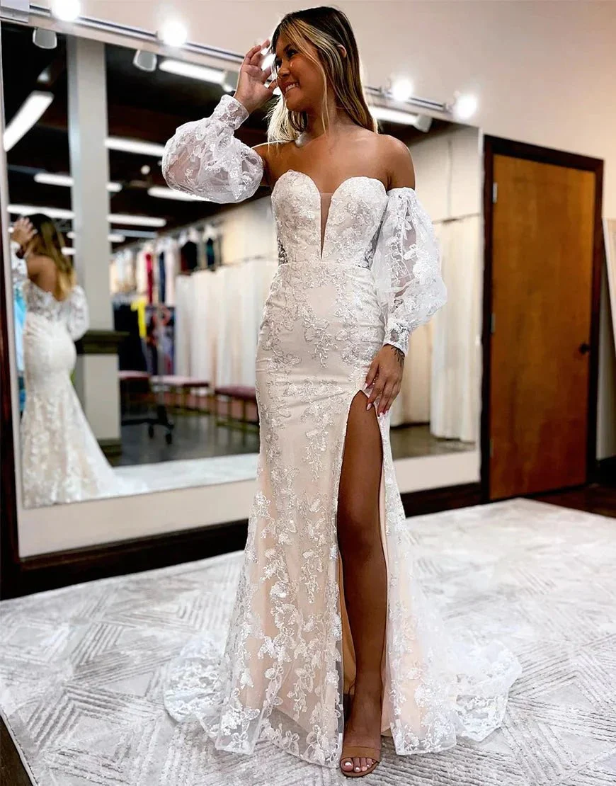 Alexandria |Mermaid Sweetheart Lace Prom Dress with Detachable Sleeves - Image 4