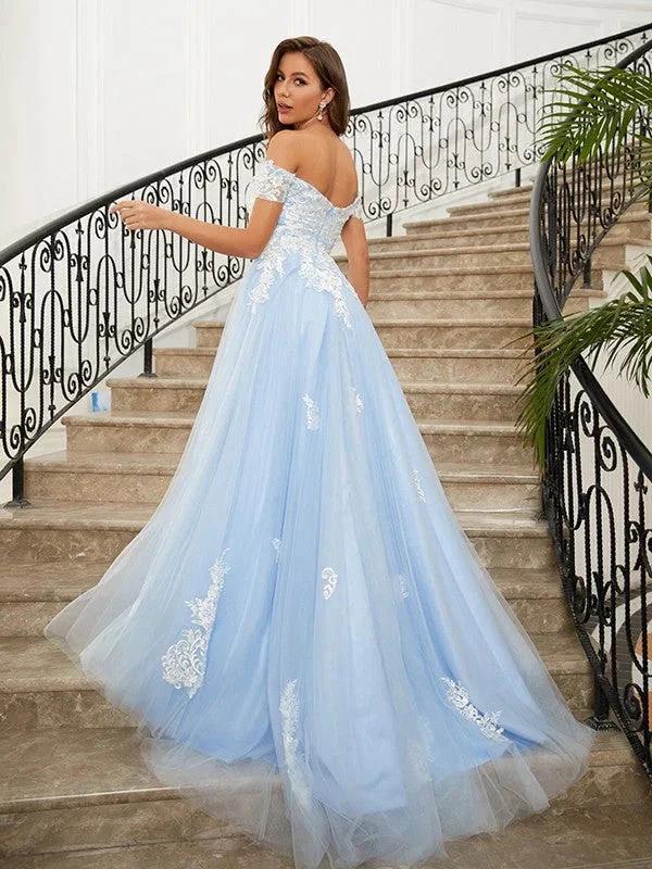 Tulle Applique Off-the-Shoulder Prom Dresses SYP165 - Image 2