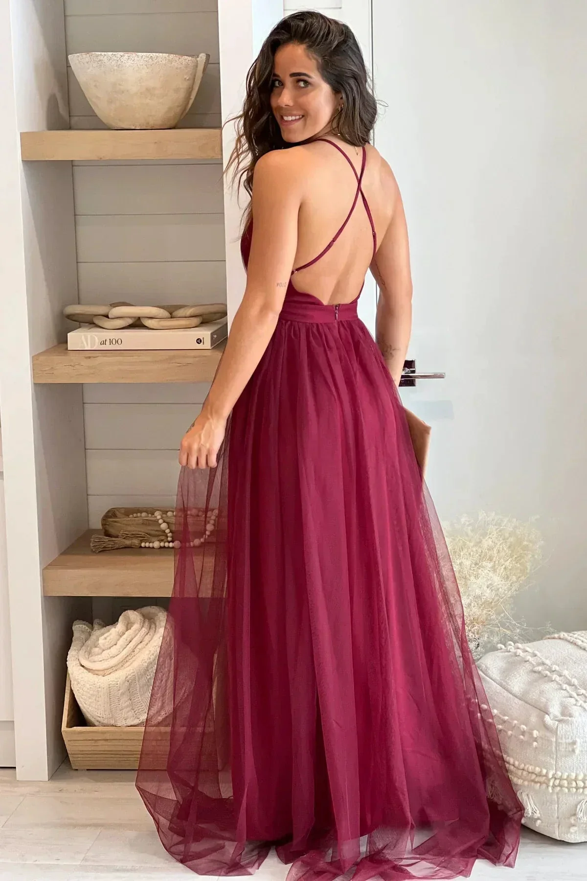 V Neck Sexy Backless Spaghetti Strap Slutty Prom Dresses SYP169 - Image 2