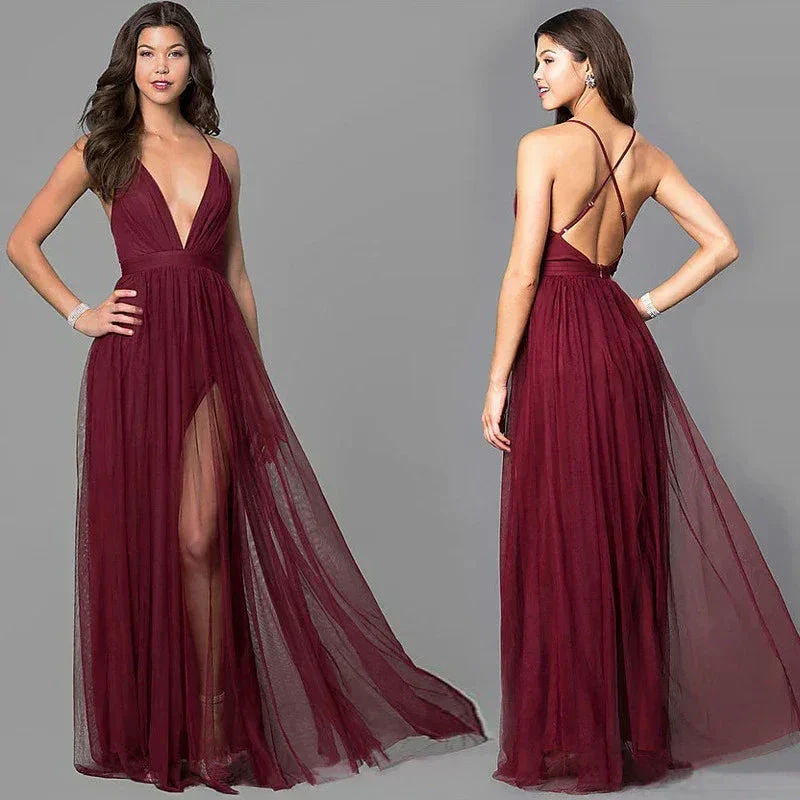 V Neck Sexy Backless Spaghetti Strap Slutty Prom Dresses SYP169 - Image 5