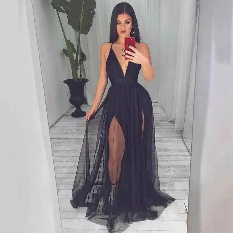 V Neck Sexy Backless Spaghetti Strap Slutty Prom Dresses SYP169 - Image 6