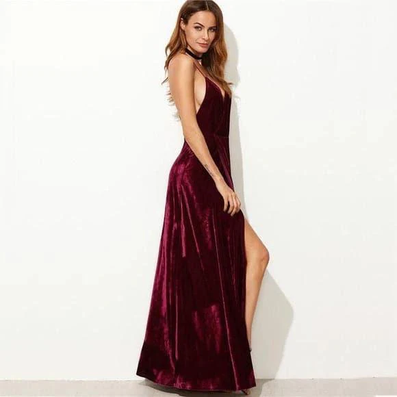 Velvet Formal Evening Party Dress SYP9 - Image 4