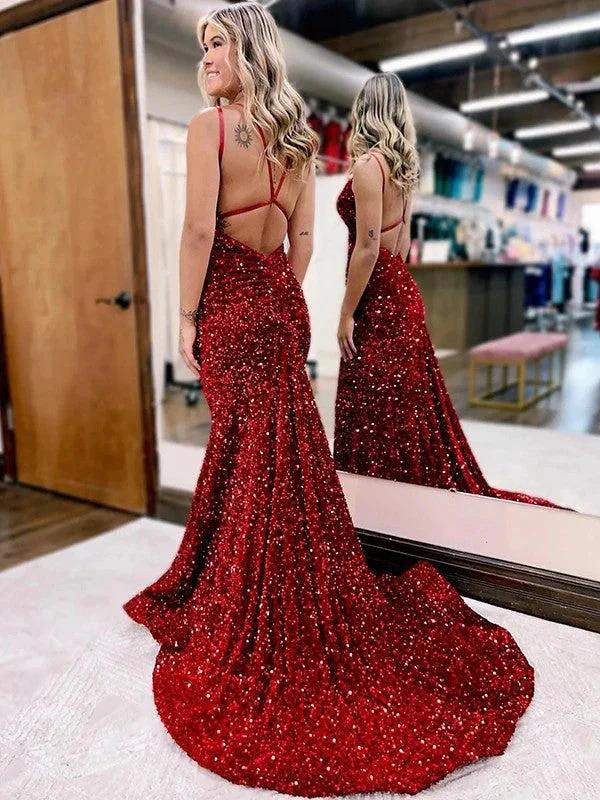 Velvet Sequins Ruched Prom Dresses SYP139 - Image 4