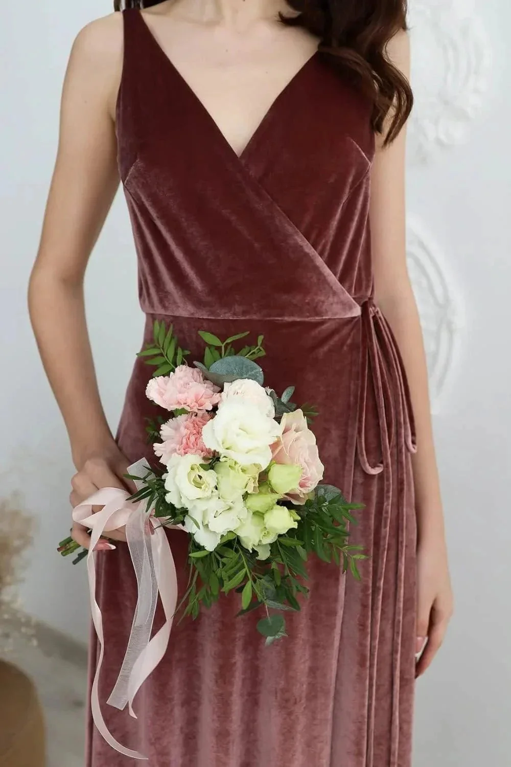 Velvet V Neck Bridesmaid Dress Long Women's Prom Formal Party Gown with Slit - Image 2