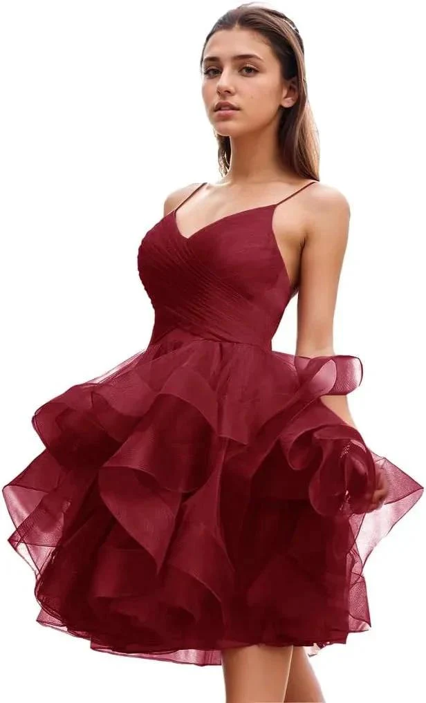 Puffy Ruffle Short Homecoming Dress Tull Tutu Prom Dress V Neck Formal Party Gown - Image 10