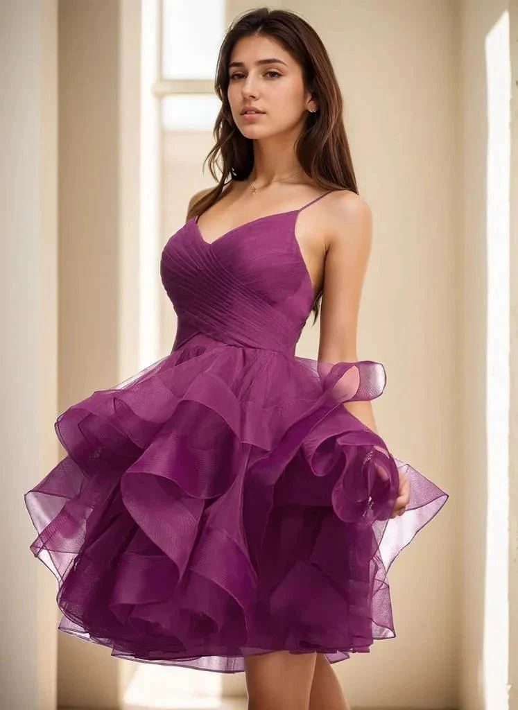Puffy Ruffle Short Homecoming Dress Tull Tutu Prom Dress V Neck Formal Party Gown - Image 6