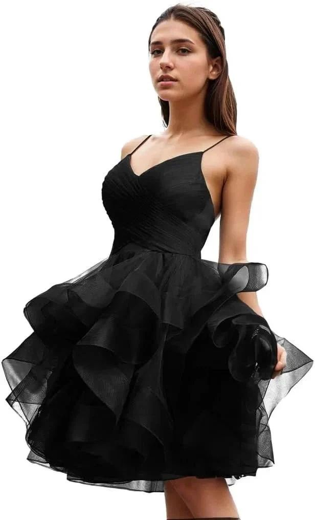 Puffy Ruffle Short Homecoming Dress Tull Tutu Prom Dress V Neck Formal Party Gown - Image 7