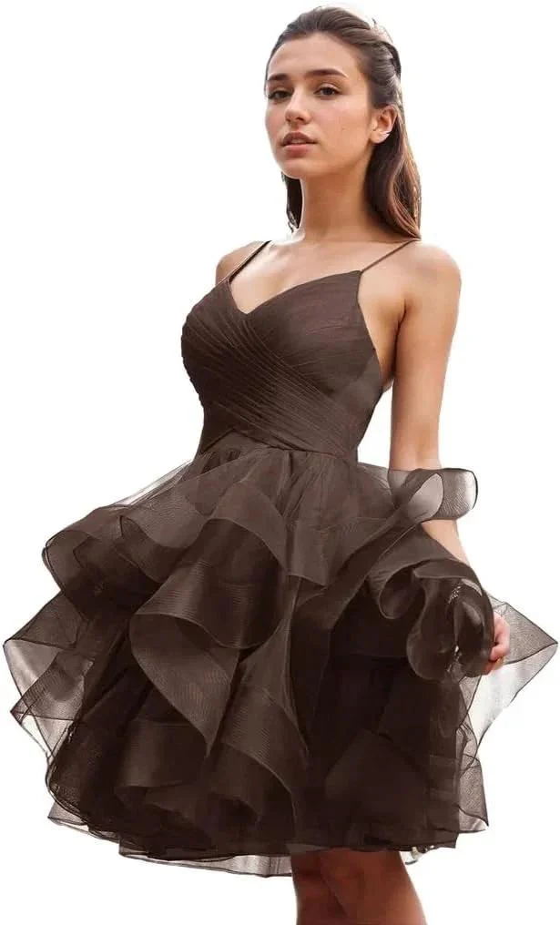 Puffy Ruffle Short Homecoming Dress Tull Tutu Prom Dress V Neck Formal Party Gown - Image 9