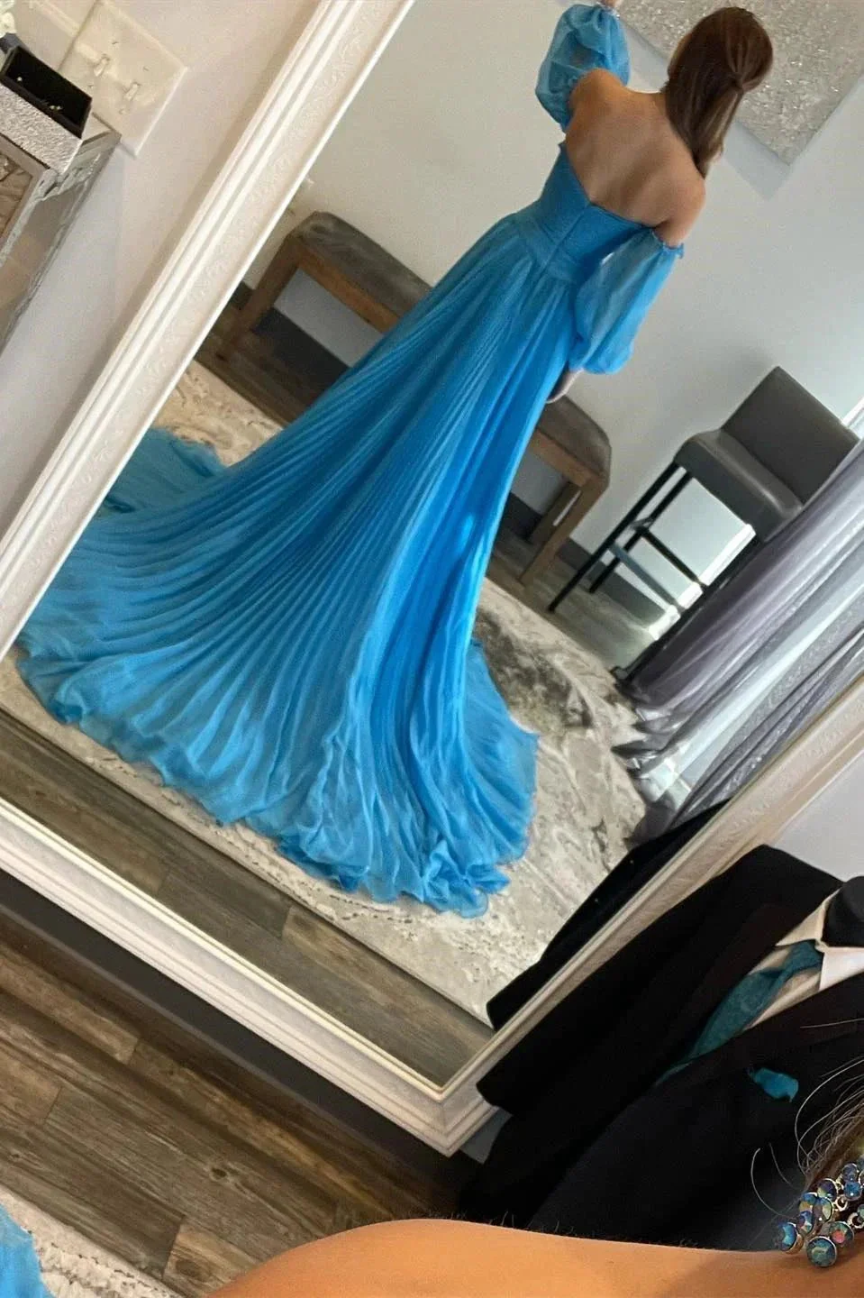 Ana | Hunter Green Rhinestones Strapless A-Line Prom Dress with Sleeves - Image 4