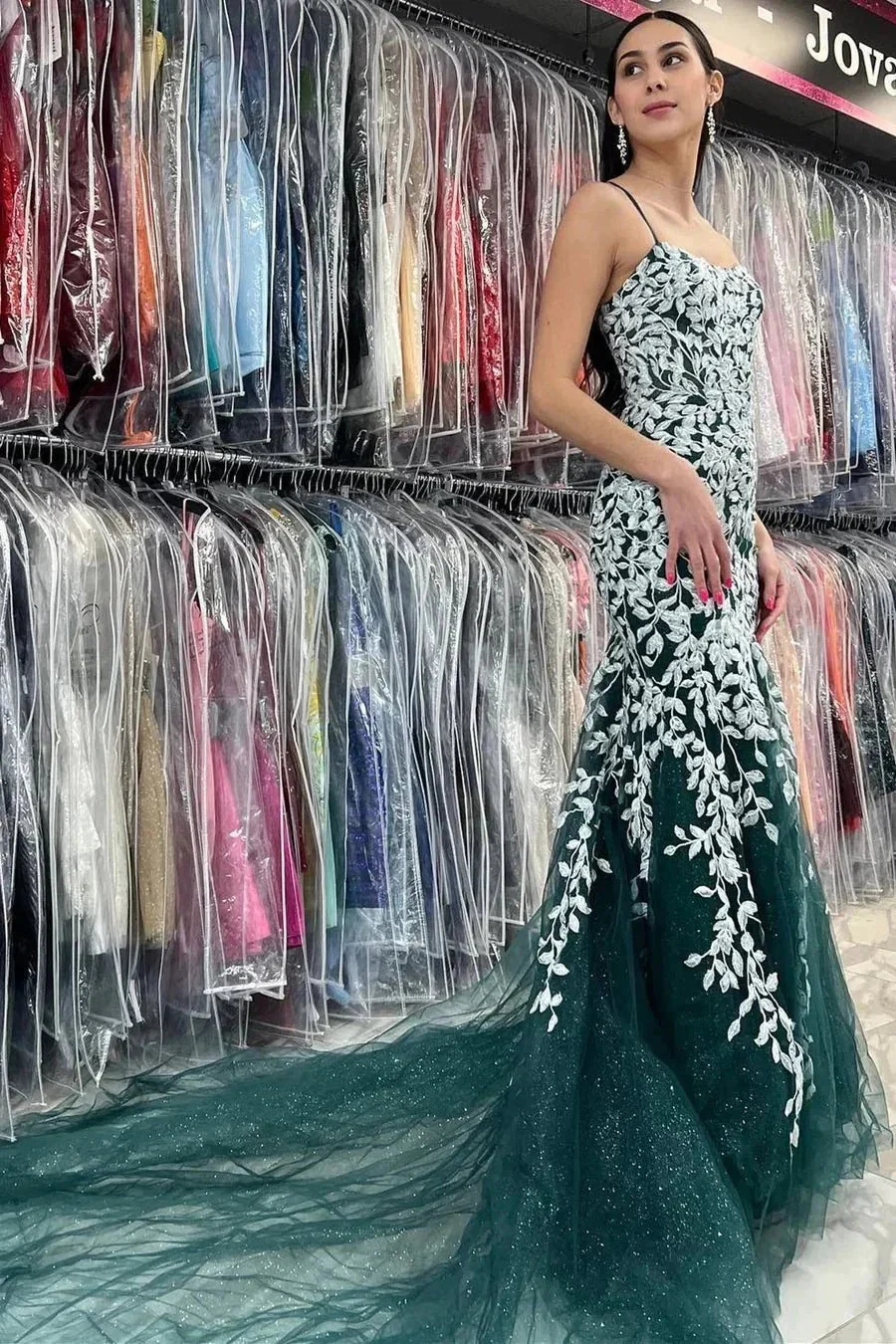 Lorelei |Mermaid Spaghetti Straps Lace Tulle Prom Dress - Image 2