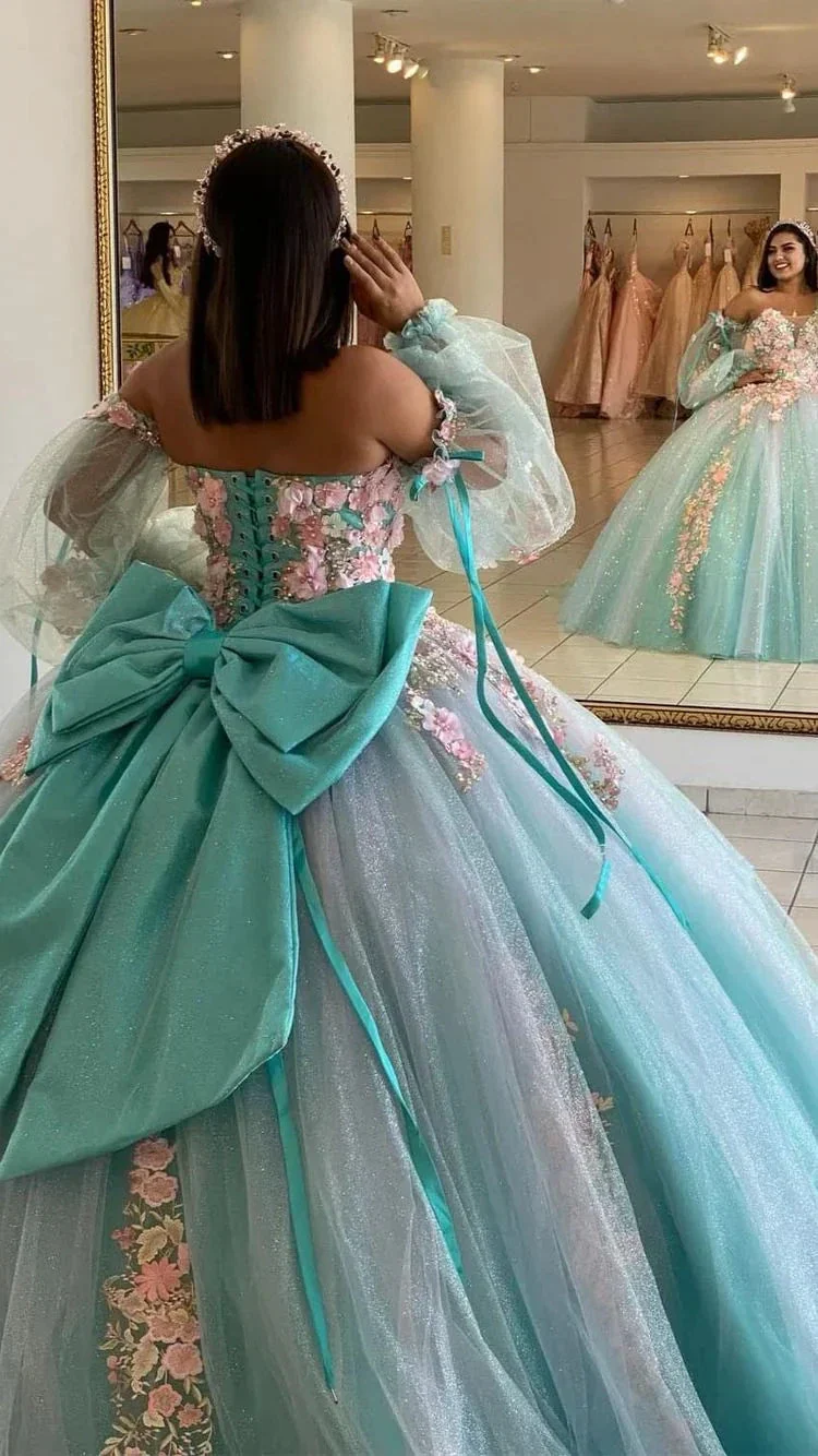 Ice Blue Quinceanera Dress with 3D Flowers Chic Ball Gown  Y2990 - Image 2