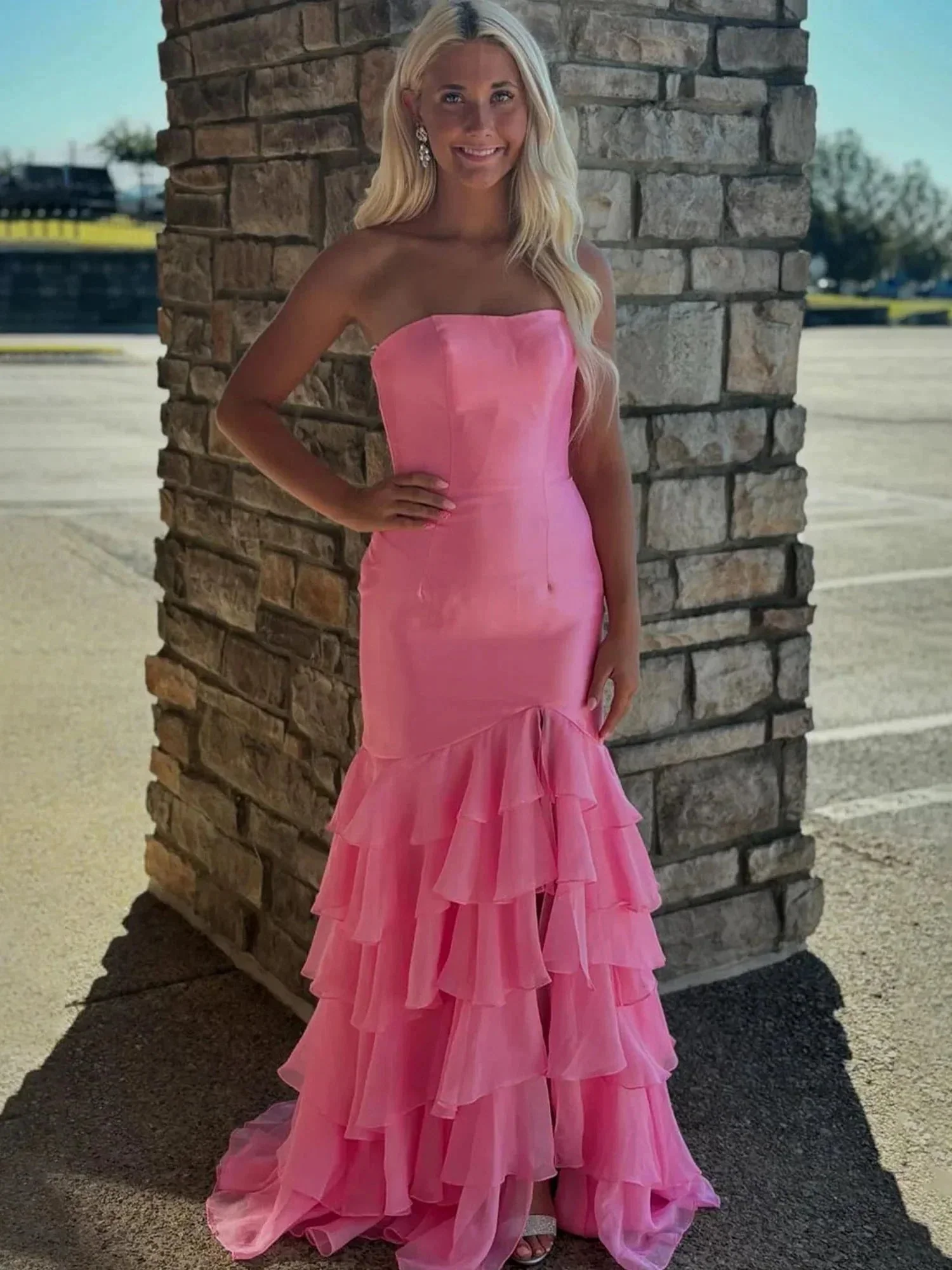 Ida | Sky Blue Mermaid Strapless Prom Dresses With Split - Image 3