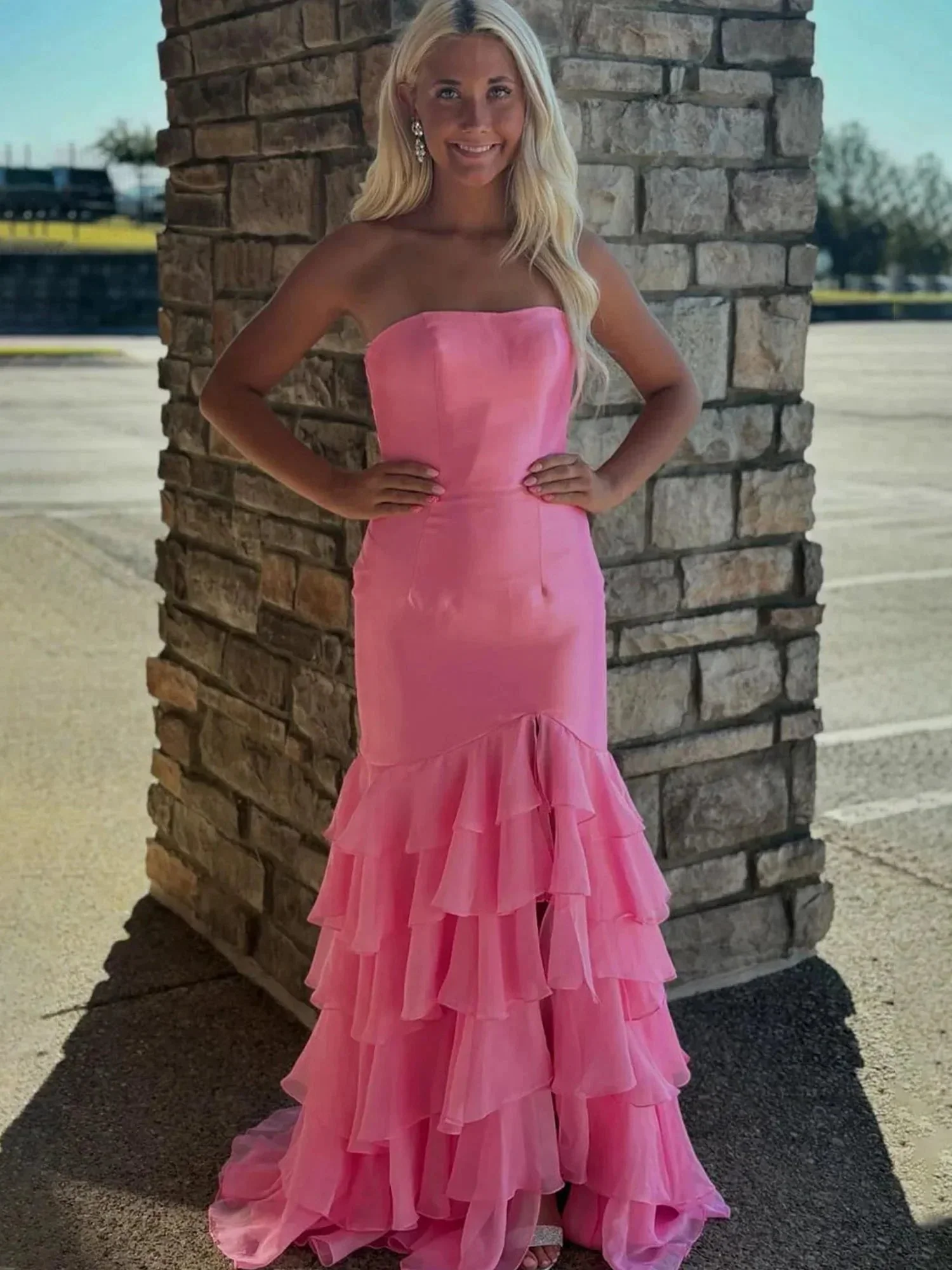 Ida | Sky Blue Mermaid Strapless Prom Dresses With Split - Image 4