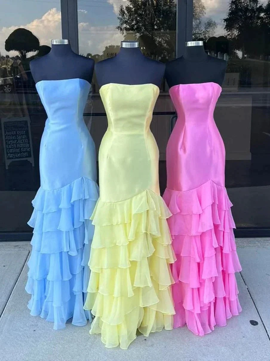 Ida | Sky Blue Mermaid Strapless Prom Dresses With Split - Image 7