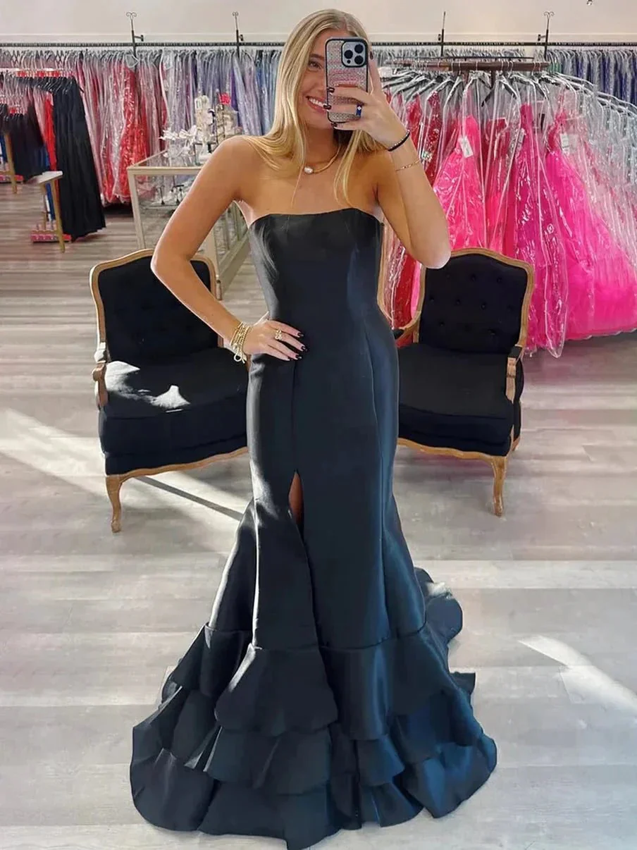 Ida | Sky Blue Mermaid Strapless Prom Dresses With Split - Image 8