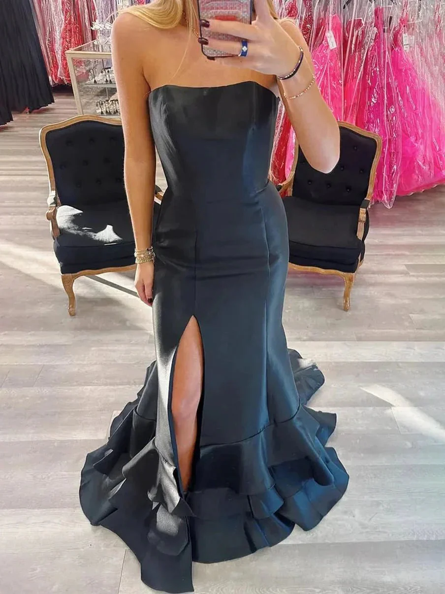 Ida | Sky Blue Mermaid Strapless Prom Dresses With Split - Image 9