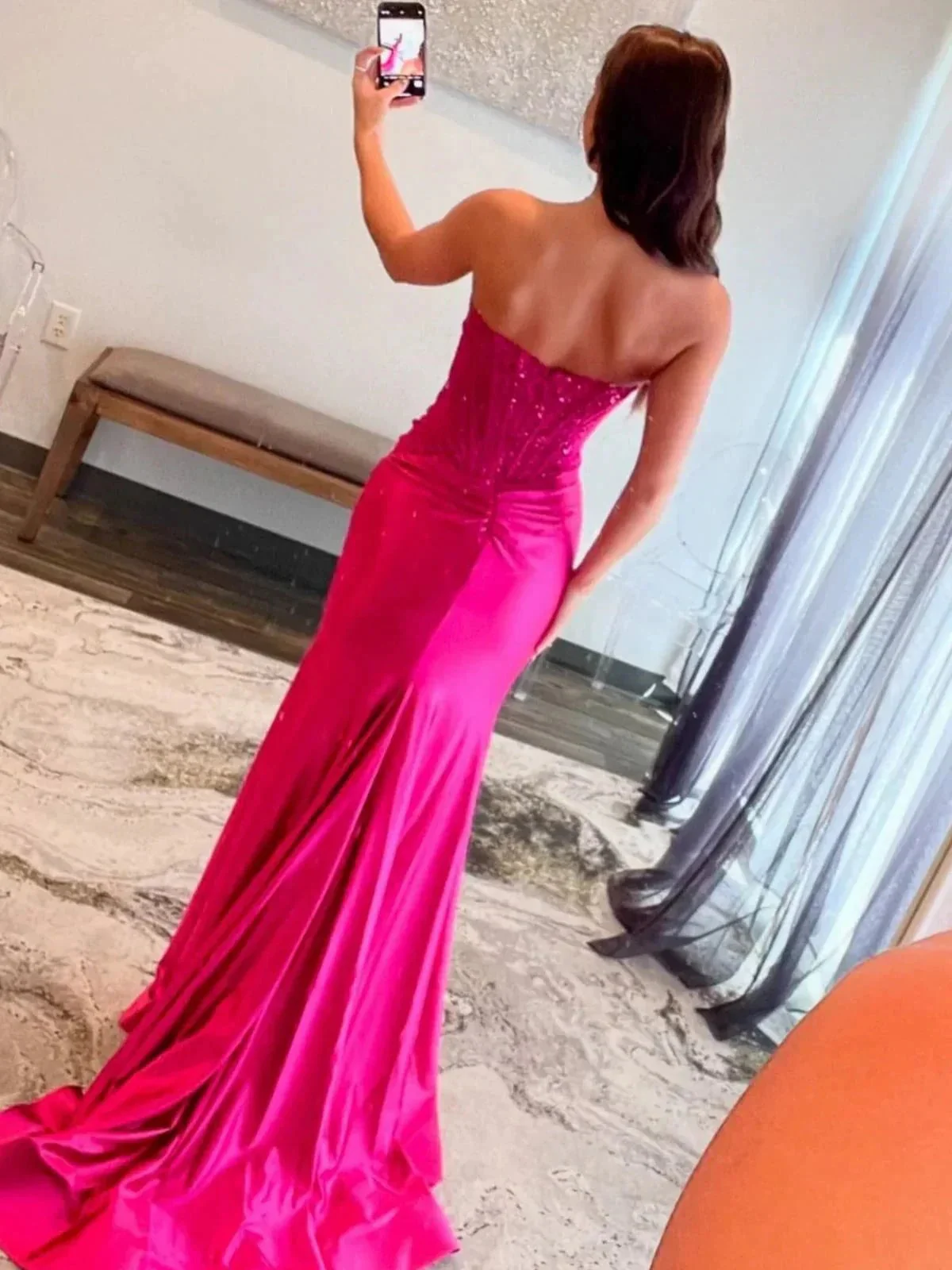 Idra | Emerald Green Beaded Strapless Applique Formal Dress with Slit - Image 5