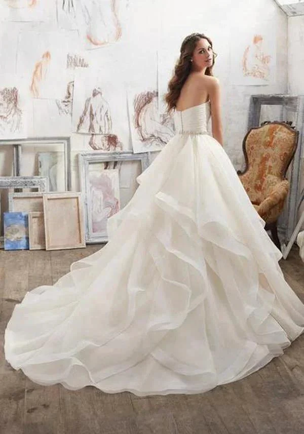 Illusion A Line Sweetheart Strapless Ruffles Beaded Belt Wedding Dresses MW167 - Image 2