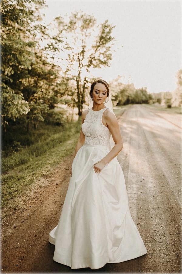 Illusion And Lace Halter Neck A-line Wedding Dress With Sweep Train WD540 - Image 2