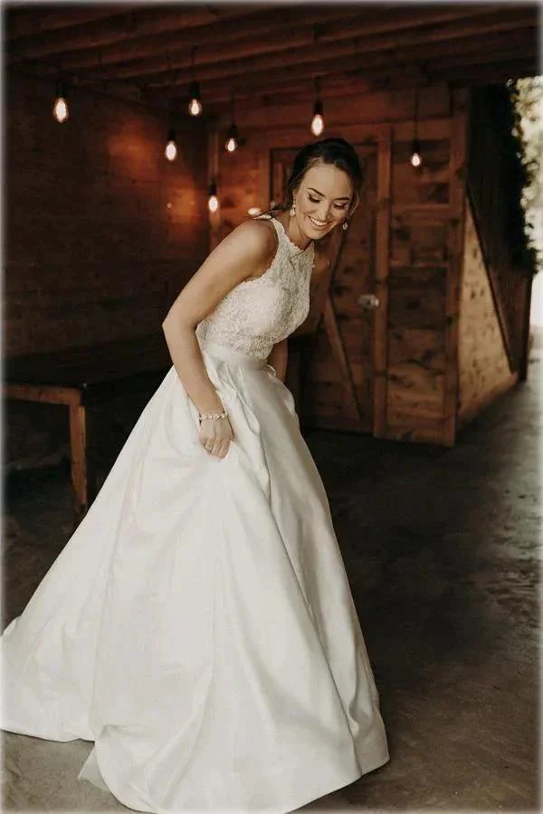 Illusion And Lace Halter Neck A-line Wedding Dress With Sweep Train WD540 - Image 3