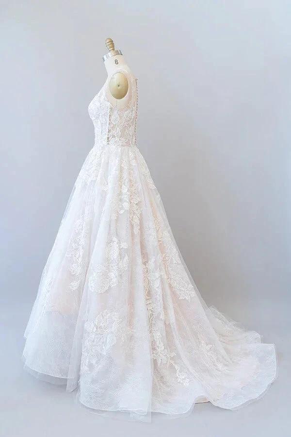 Illusion Appliques Tulle A-line Wedding Dress - Image 2