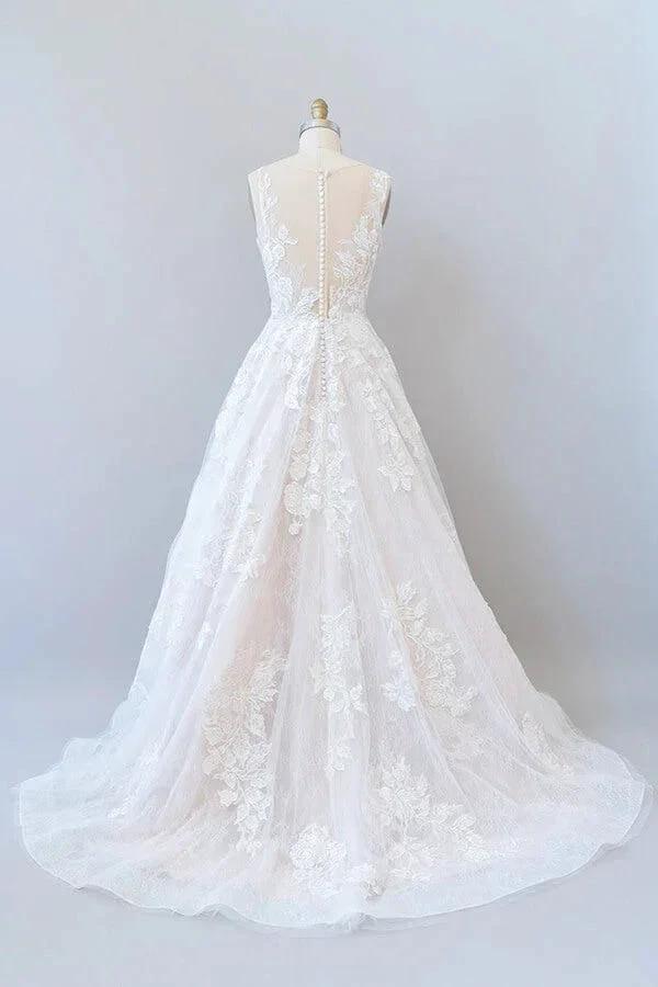 Illusion Appliques Tulle A-line Wedding Dress - Image 3