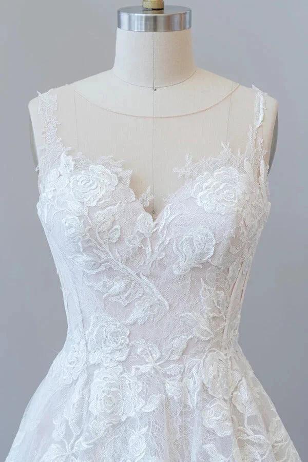 Illusion Appliques Tulle A-line Wedding Dress - Image 5