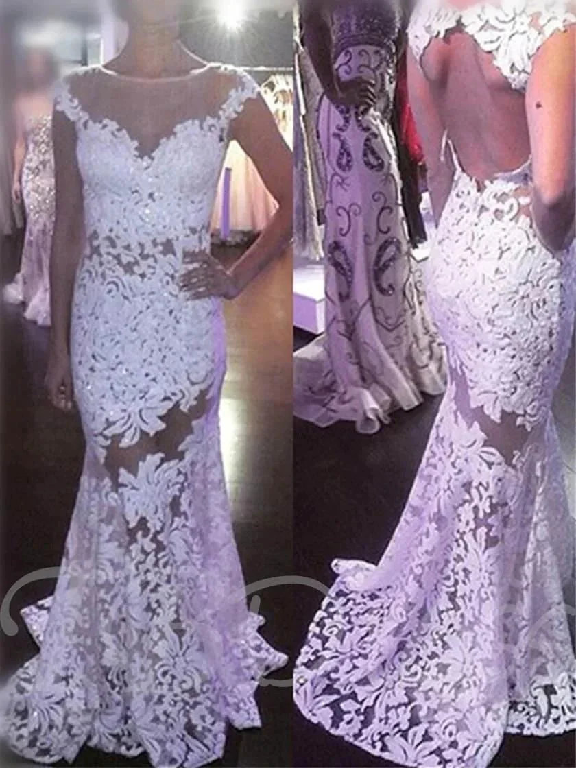 Illusion Mermaid Neckline Sheath Lace Wedding Dress WD283 - Image 2