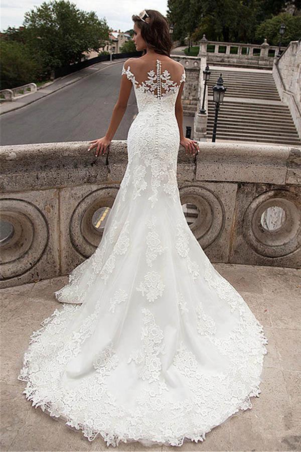 Illusion Neckline Lace Mermaid Long Wedding Dresses WD131 - Image 2