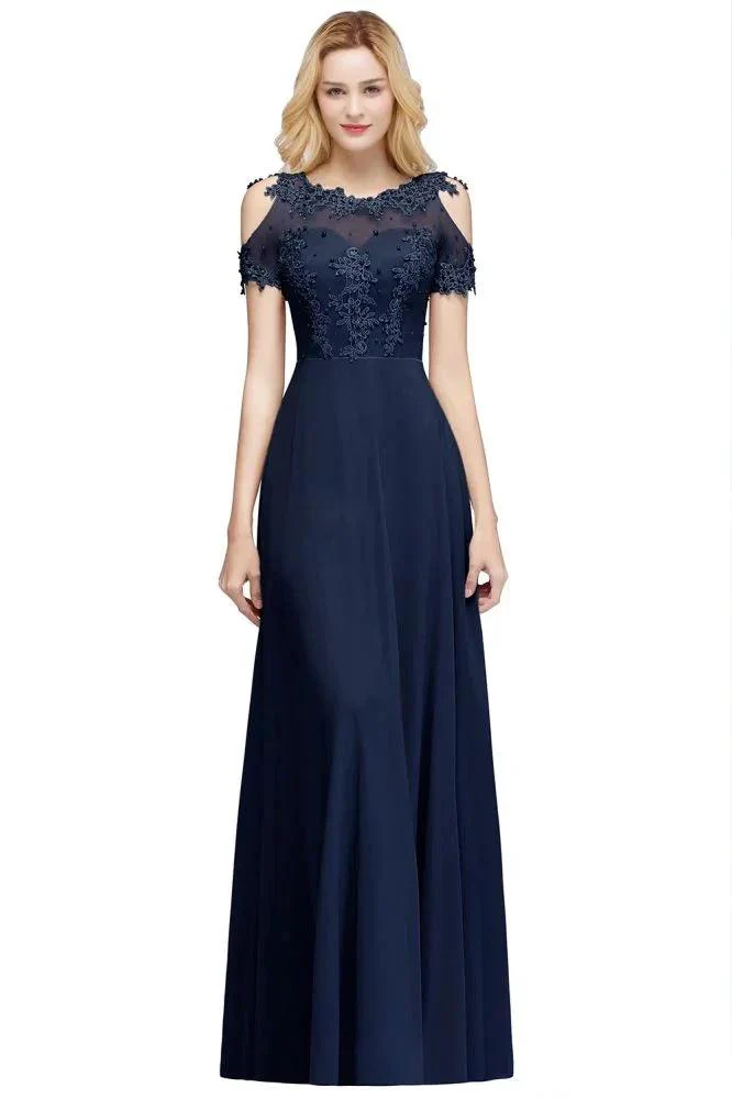 Illusion Neckline Long Appliques Chiffon Prom Dresses - Image 10