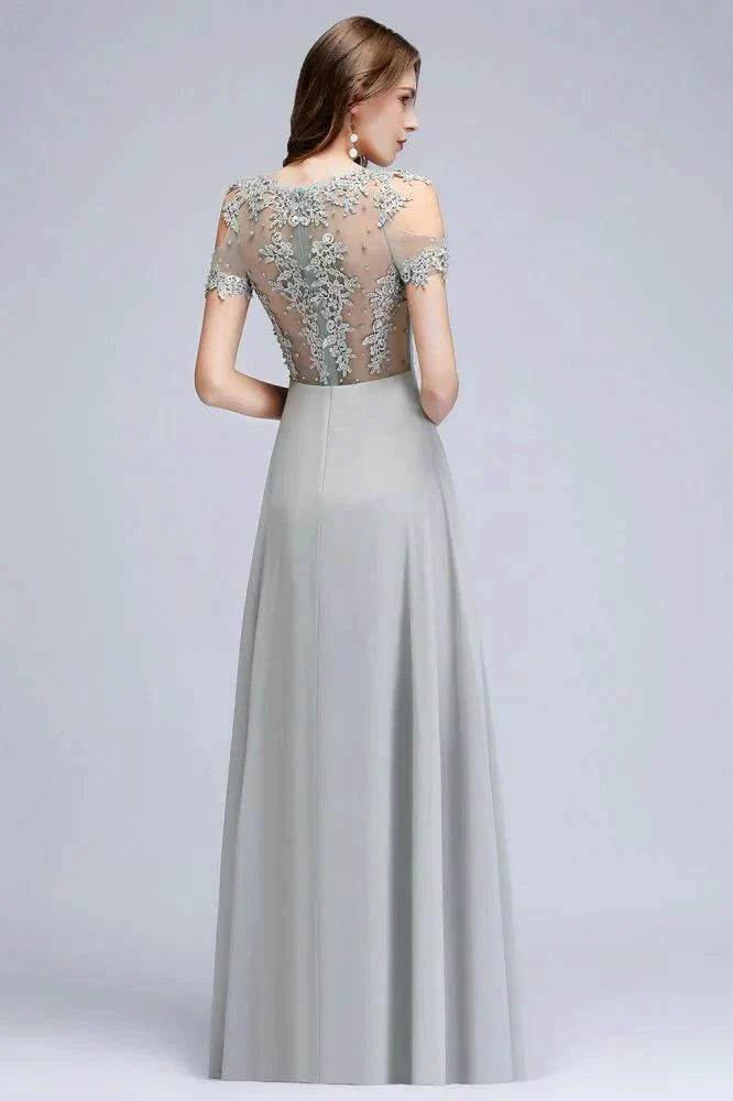 Illusion Neckline Long Appliques Chiffon Prom Dresses - Image 2