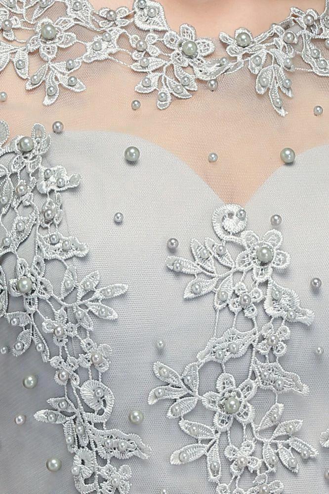 Illusion Neckline Long Appliques Chiffon Prom Dresses - Image 3