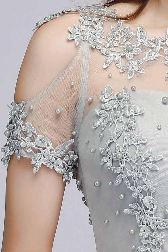 Illusion Neckline Long Appliques Chiffon Prom Dresses - Image 4