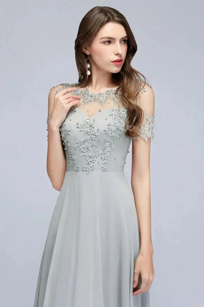 Illusion Neckline Long Appliques Chiffon Prom Dresses - Image 5
