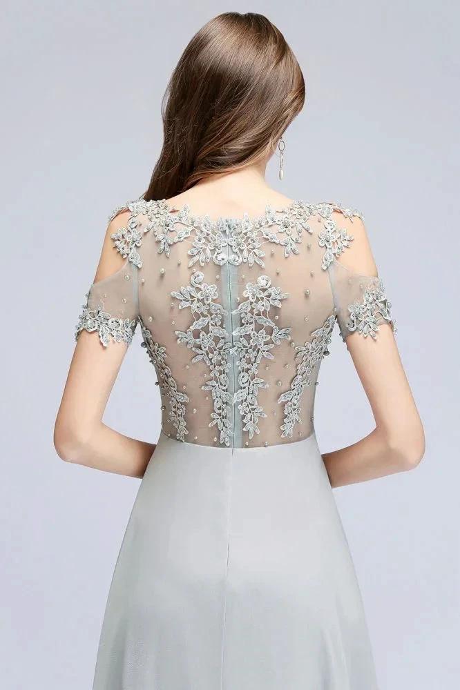 Illusion Neckline Long Appliques Chiffon Prom Dresses - Image 6