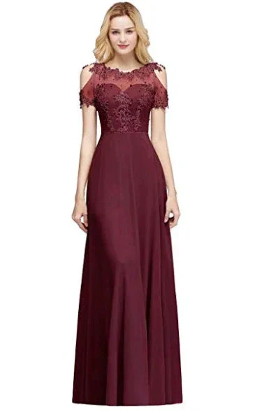 Illusion Neckline Long Appliques Chiffon Prom Dresses - Image 8