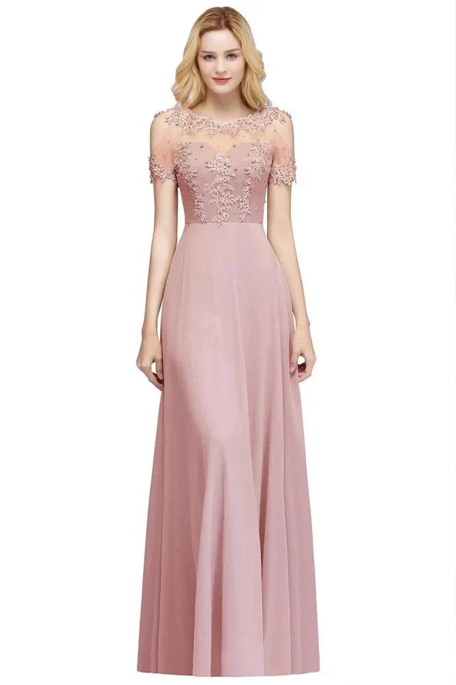 Illusion Neckline Long Appliques Chiffon Prom Dresses - Image 9