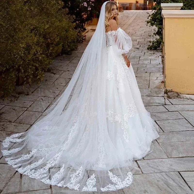 Tulle Princess Wedding Dress Puff Sleeves Off Shoulder Bridal Gown Sweetheart Appliques Lace vestidos de noiva - Image 2