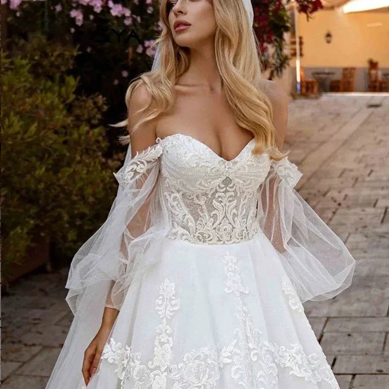 Tulle Princess Wedding Dress Puff Sleeves Off Shoulder Bridal Gown Sweetheart Appliques Lace vestidos de noiva - Image 3