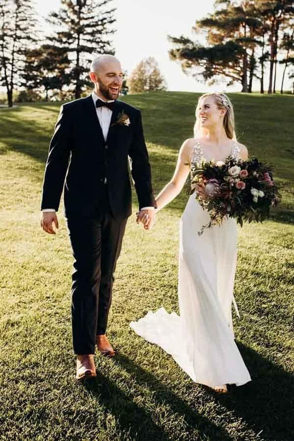 Illusion V-Neck A-line Beach Wedding Dress Chaple Train Sheath Bridal Gown   WD423 - Image 4