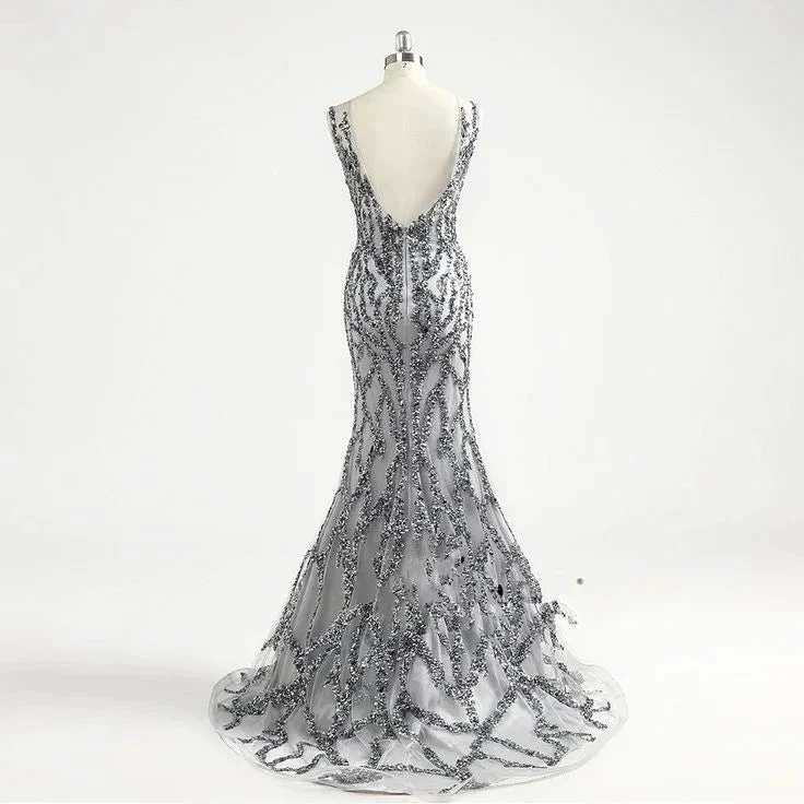 Incredible Luxury Gray O Neck Sexy Mermaid Formal Evening Dress Y6670 - Image 2