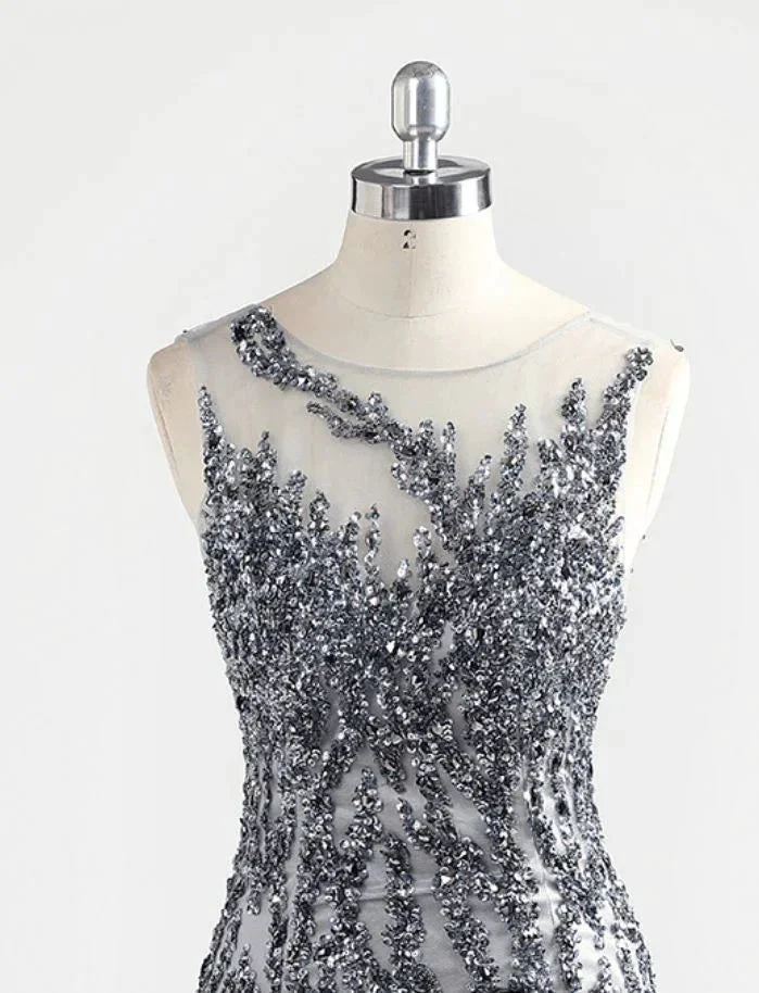 Incredible Luxury Gray O Neck Sexy Mermaid Formal Evening Dress Y6670 - Image 3