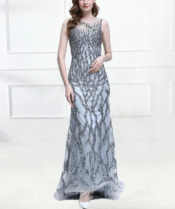 Incredible Luxury Gray O Neck Sexy Mermaid Formal Evening Dress Y6670 - Image 4