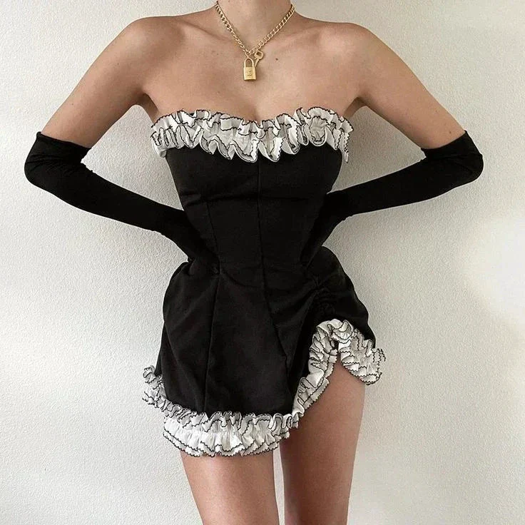 Irregular Strapless Homecoming Dress Sexy Cocktail Dress Y5941 - Image 2