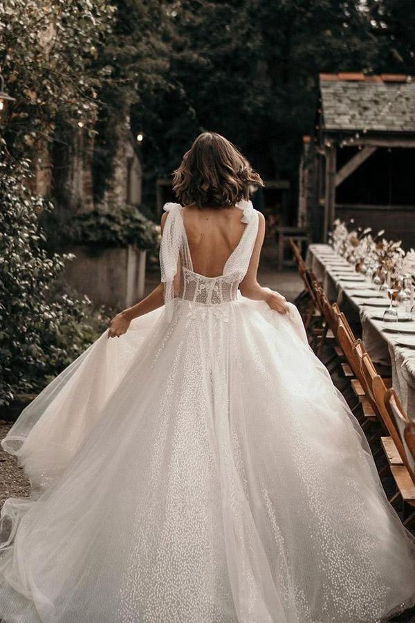 Ivory A-Line Sleeveless Sweep Train Wedding Dress With Sequins WD544 - Image 4