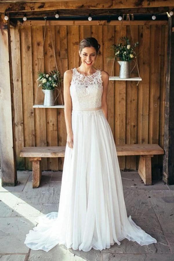 Ivory Beach Wedding Dress Lace Boho Bridal Gown With Train WD533 - Image 2