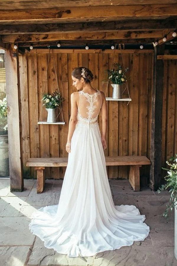 Ivory Beach Wedding Dress Lace Boho Bridal Gown With Train WD533 - Image 3