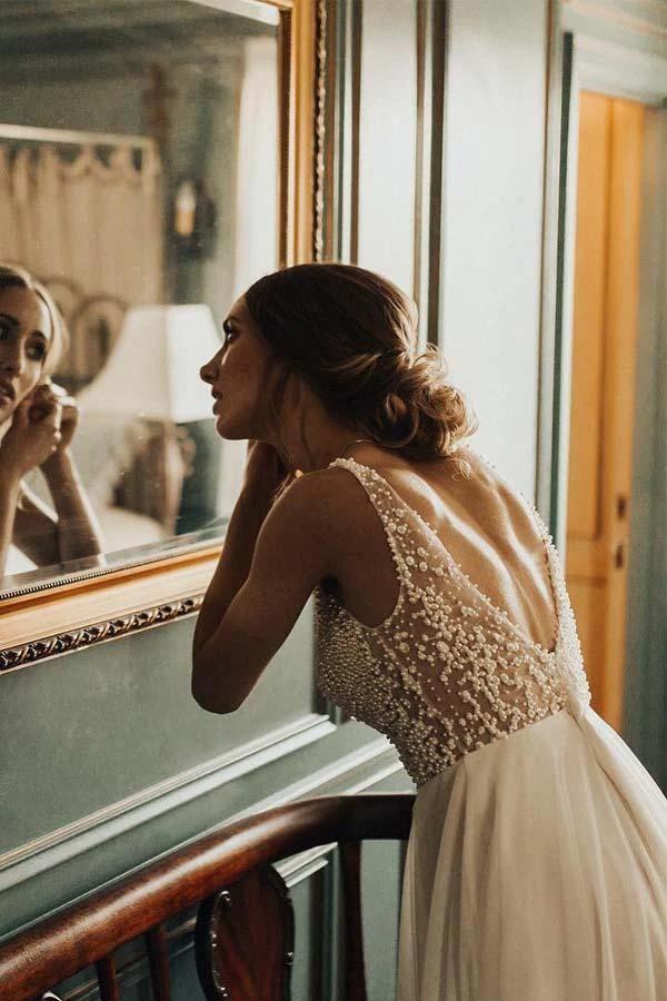 Ivory Beach Wedding Dresses See Through Pearl Beaded Wedding Dress   WD293 - Image 2